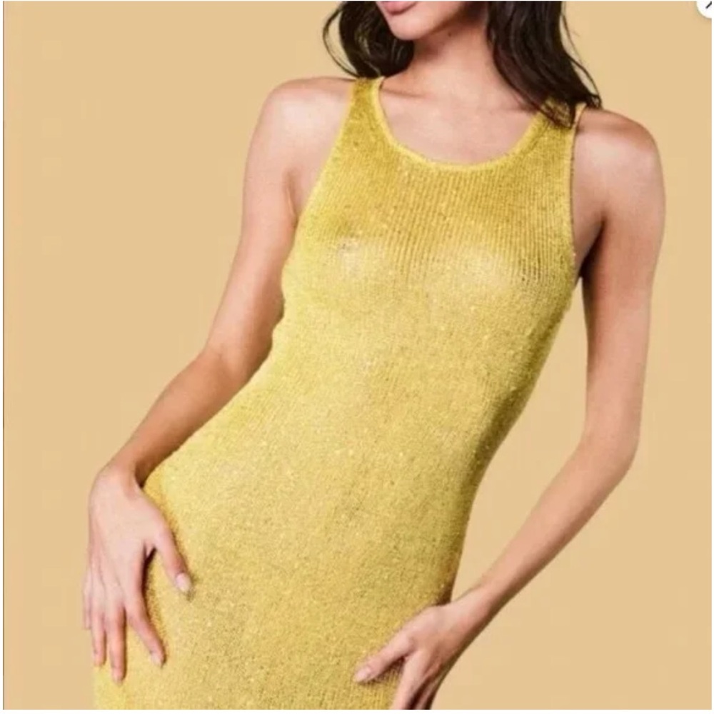 House of Harlow 1960 women's sleeveless knit maxi dress, yellow with sequins Sm